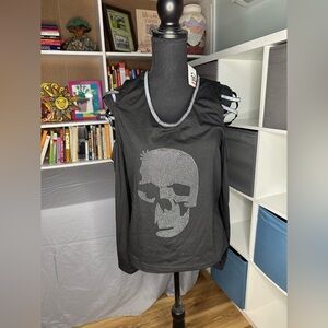 CBR Rhinestone Skull Strappy Cold Shoulder Top